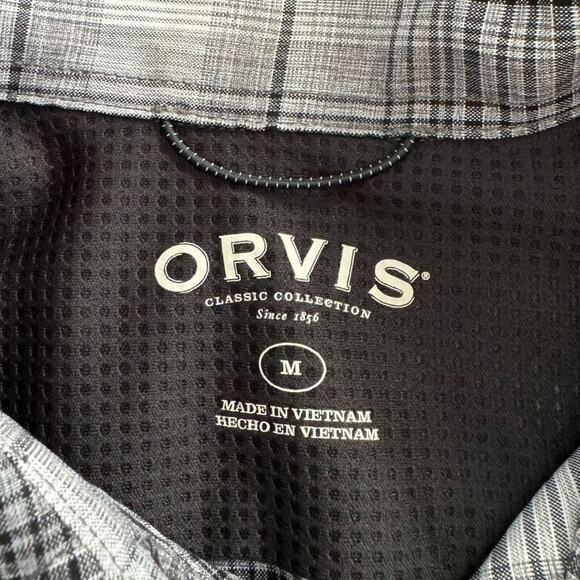 Orvis Men's Plaid Short Sleeve Button Down Shirt Black White Size Medium - Picture 2 of 5
